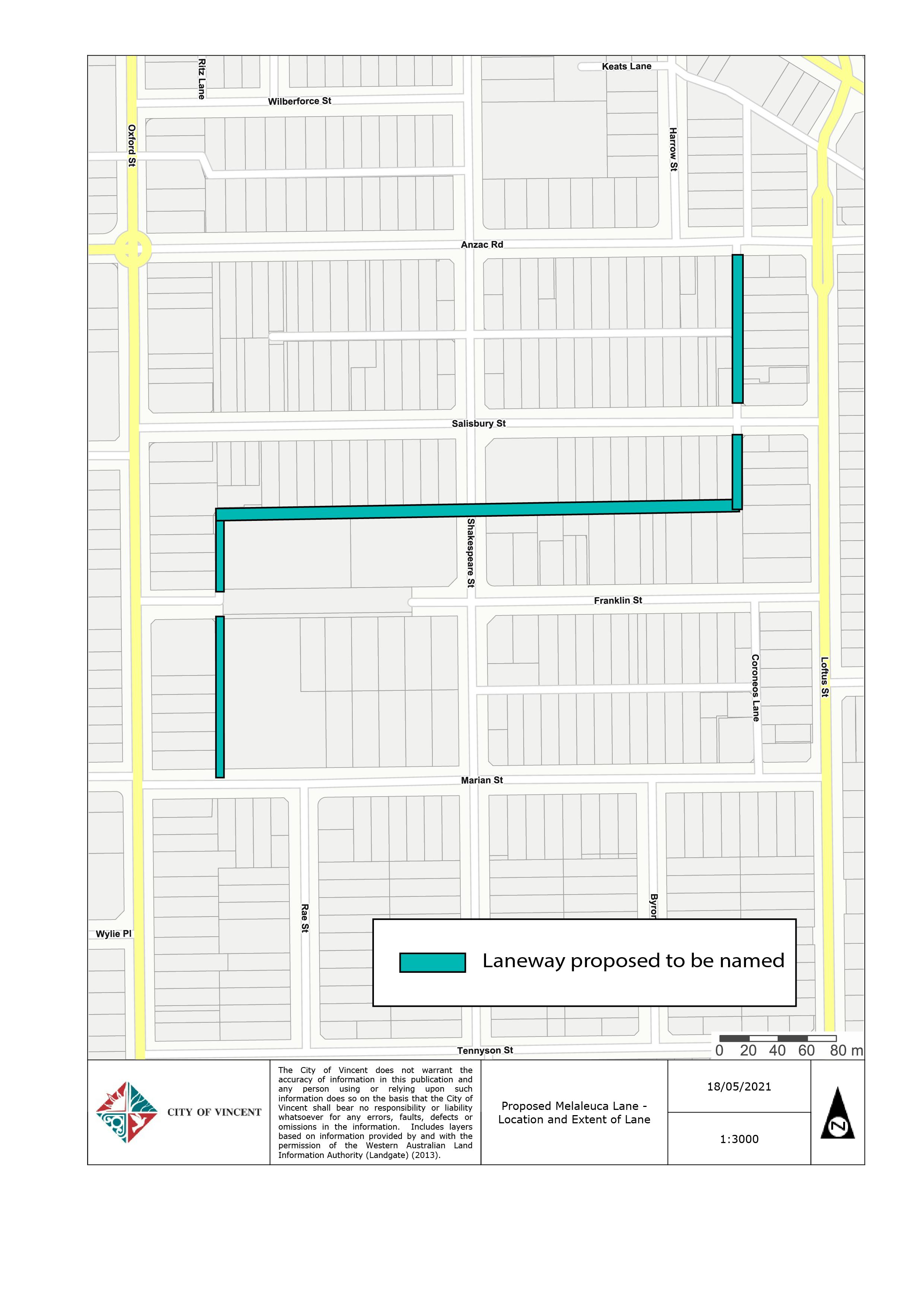 Melaleuca Lane - Location and Extent of Lane