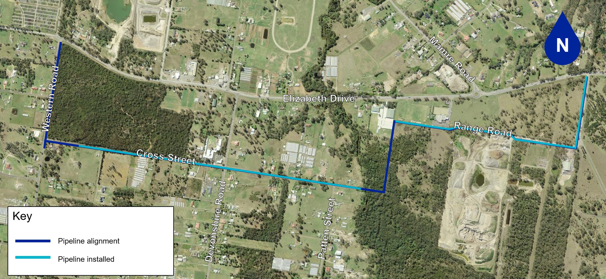 Kemps Creek -  50% pipeline construction completion map