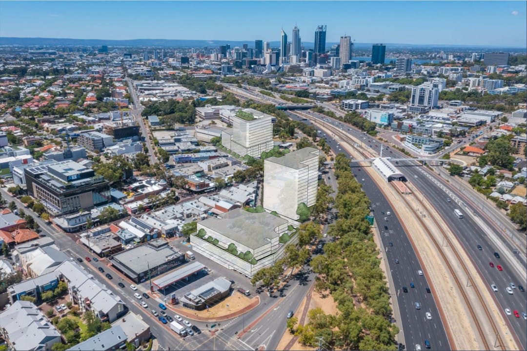 Aerial image of Leederville showing proposed redevelopment site