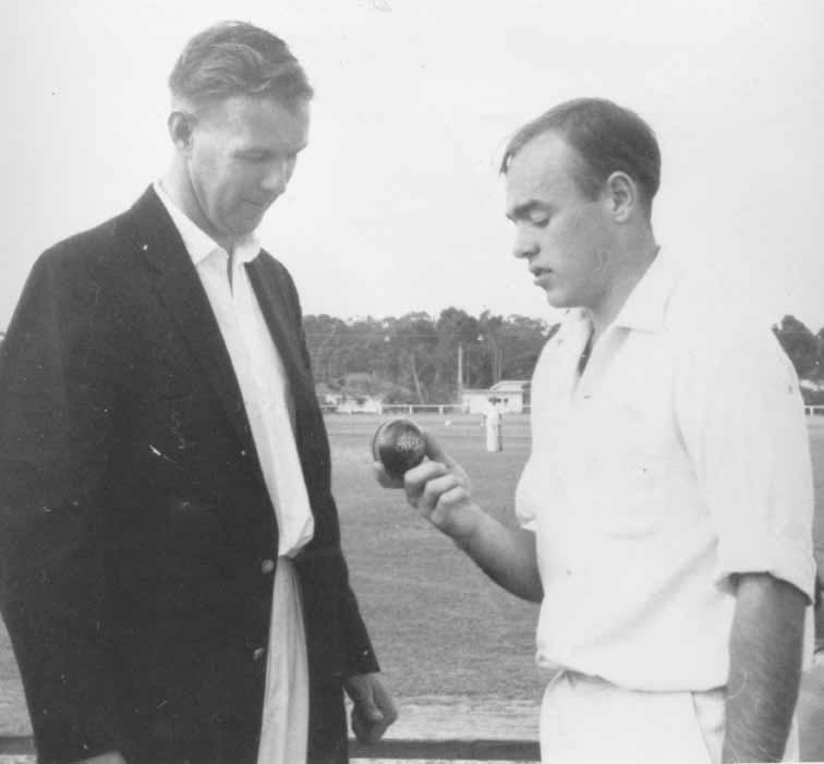 Don Easy with Lyn Marks opening of turf wicket at Brelsford Park 1964