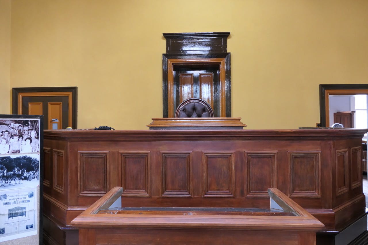 New courthouse, courtroom, bench & judges chair (restoration not quite complete), Omeo, Oct 2022 