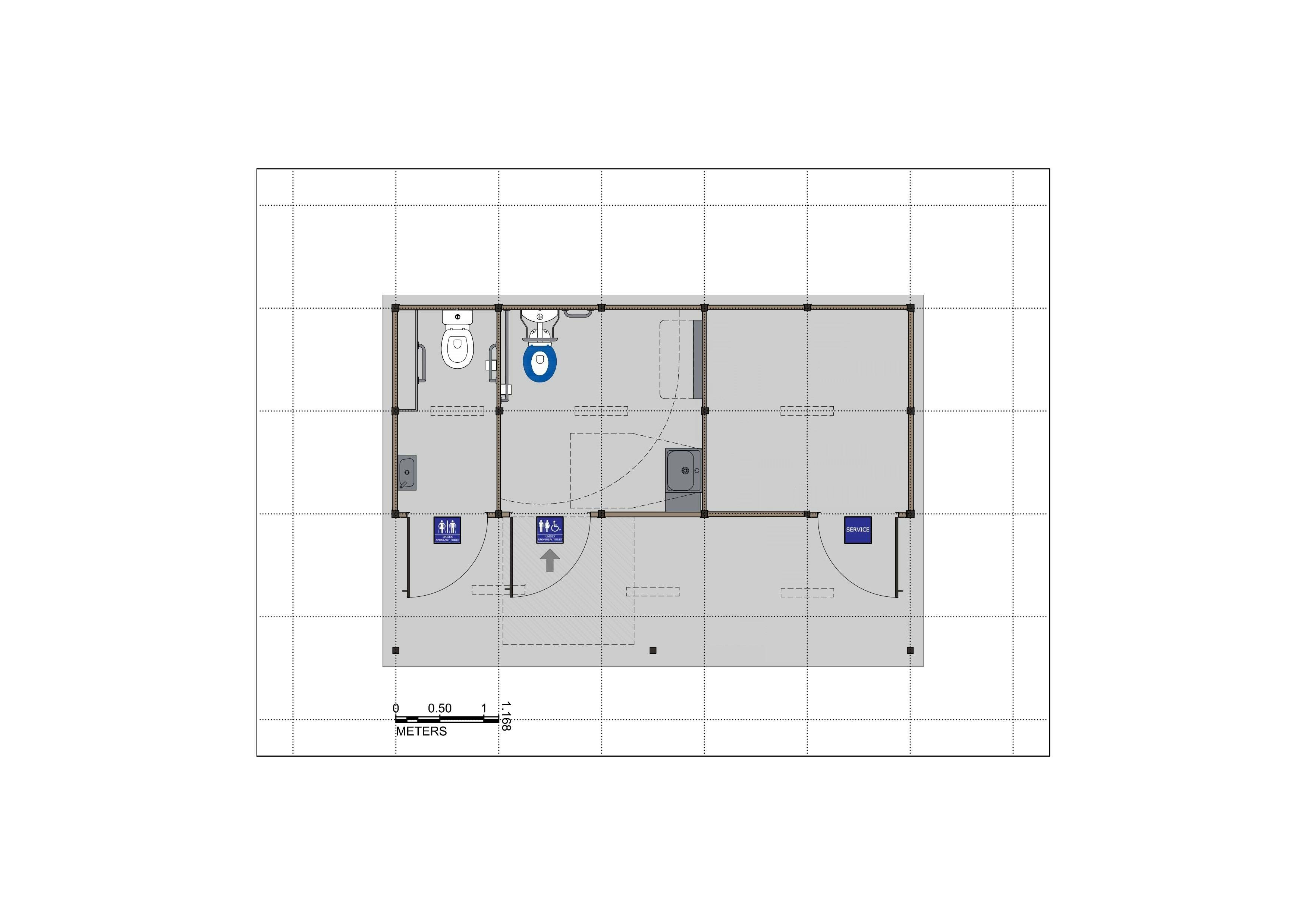 The floor-plan of the  proposed permanent public toilet with storage room, Wynn Vale Oval 