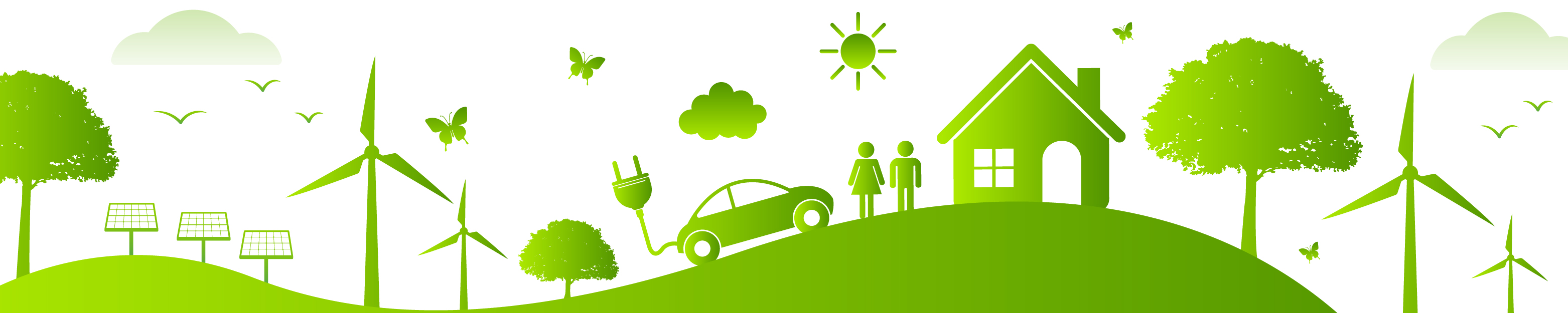 Cartoon graphics of sustainable activities and environments