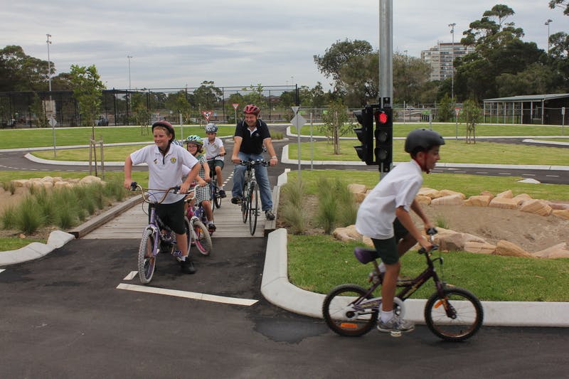 Chifley Public School kids testing out the new bike track