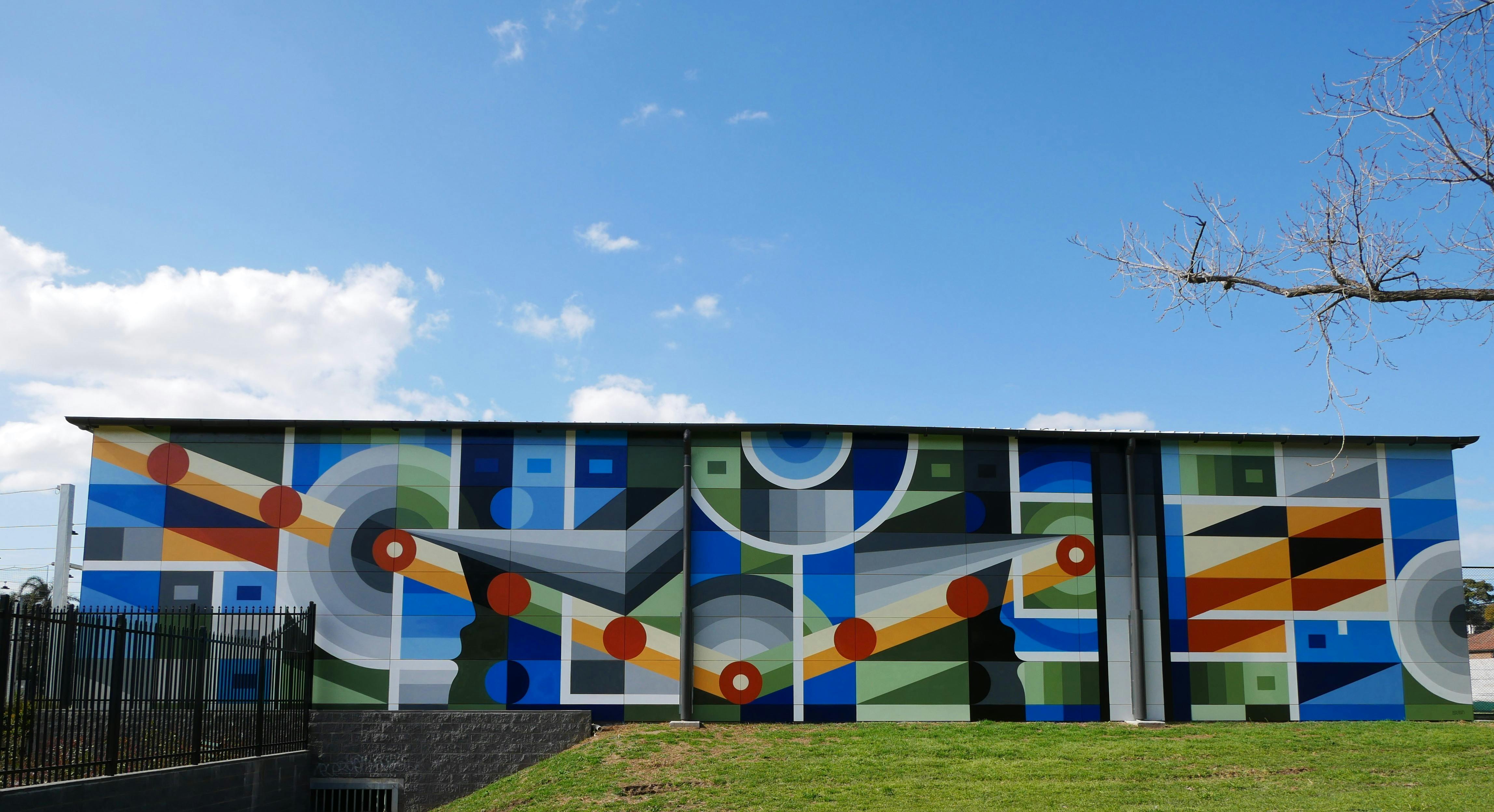 Mural by Beastman at Norm O'Neil Cricket Centre.