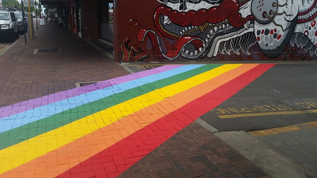 IGA Laneway painted in rainbow colours