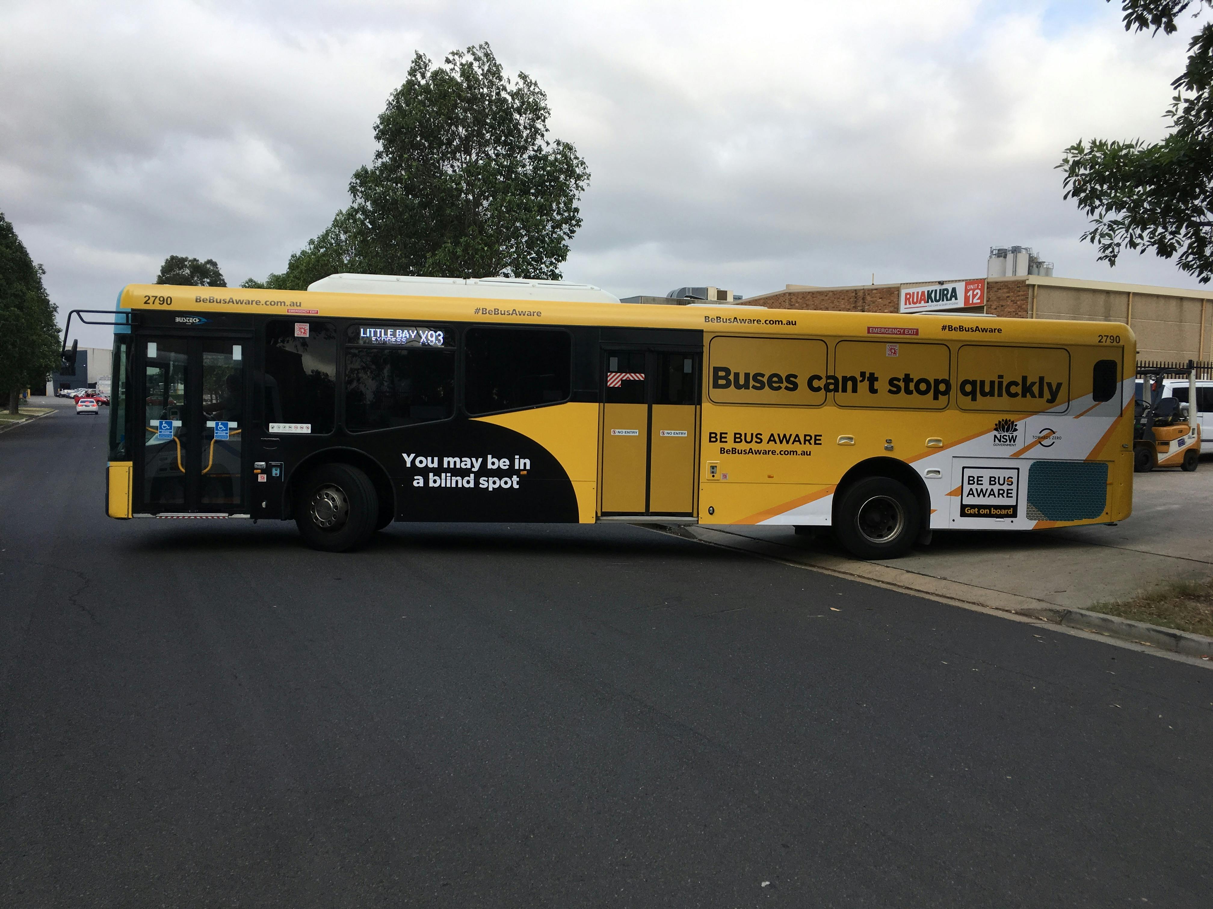 A State Transit bus was wrapped in Be Bus Aware visual for Bus Safety Week - 18-14 February 