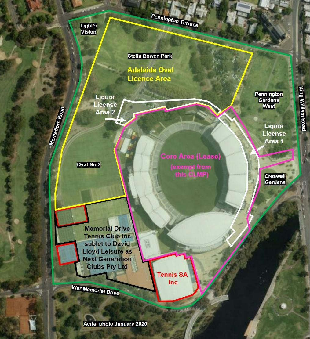 Adelaide Oval Precinct within Tarntanya Wama (Park 26) outlined in green