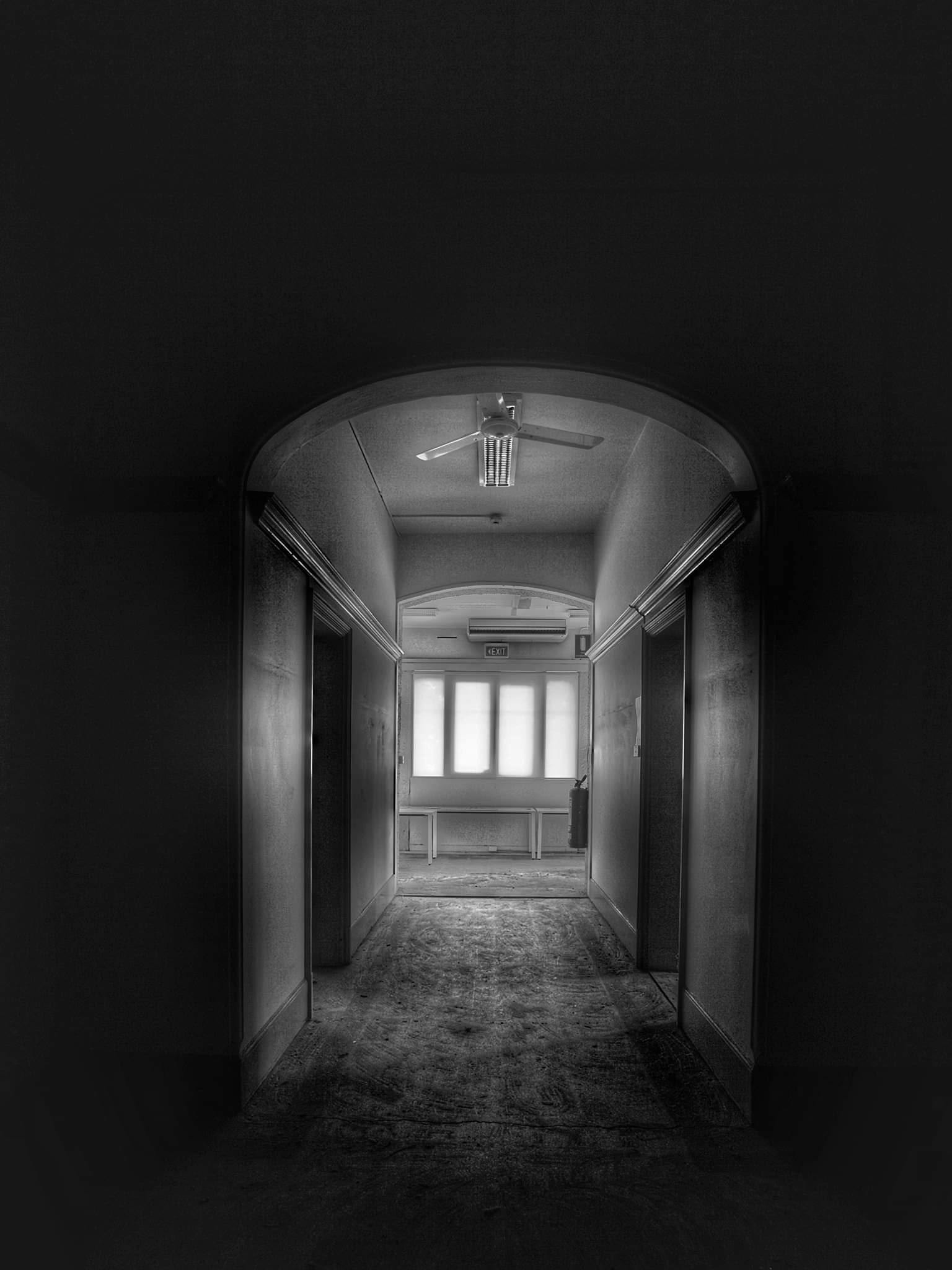 St Brigid's interior hallway (black and white)