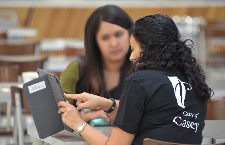 Completing the Budget Allocator Tool at a Pop-Up at Endeavour Hills Shopping Centre