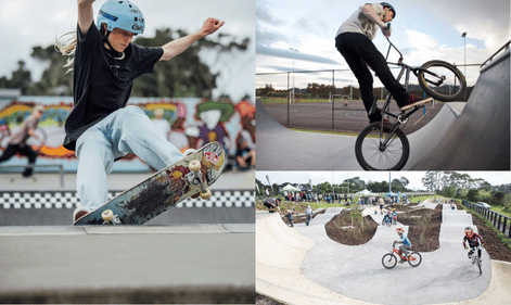 Wheeled play. For example: a pump track, skatepark or flow bowl.