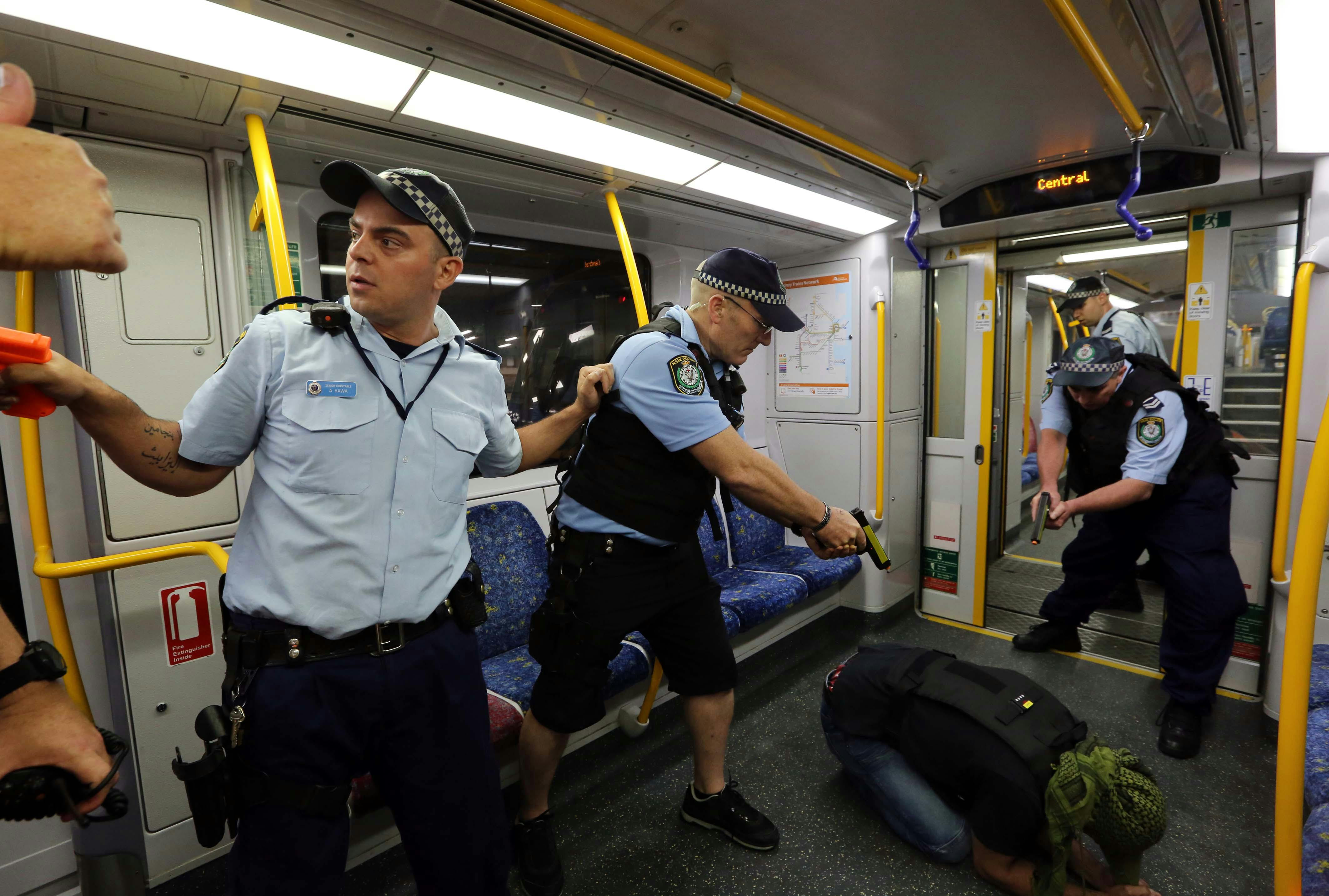 Police drill on a train