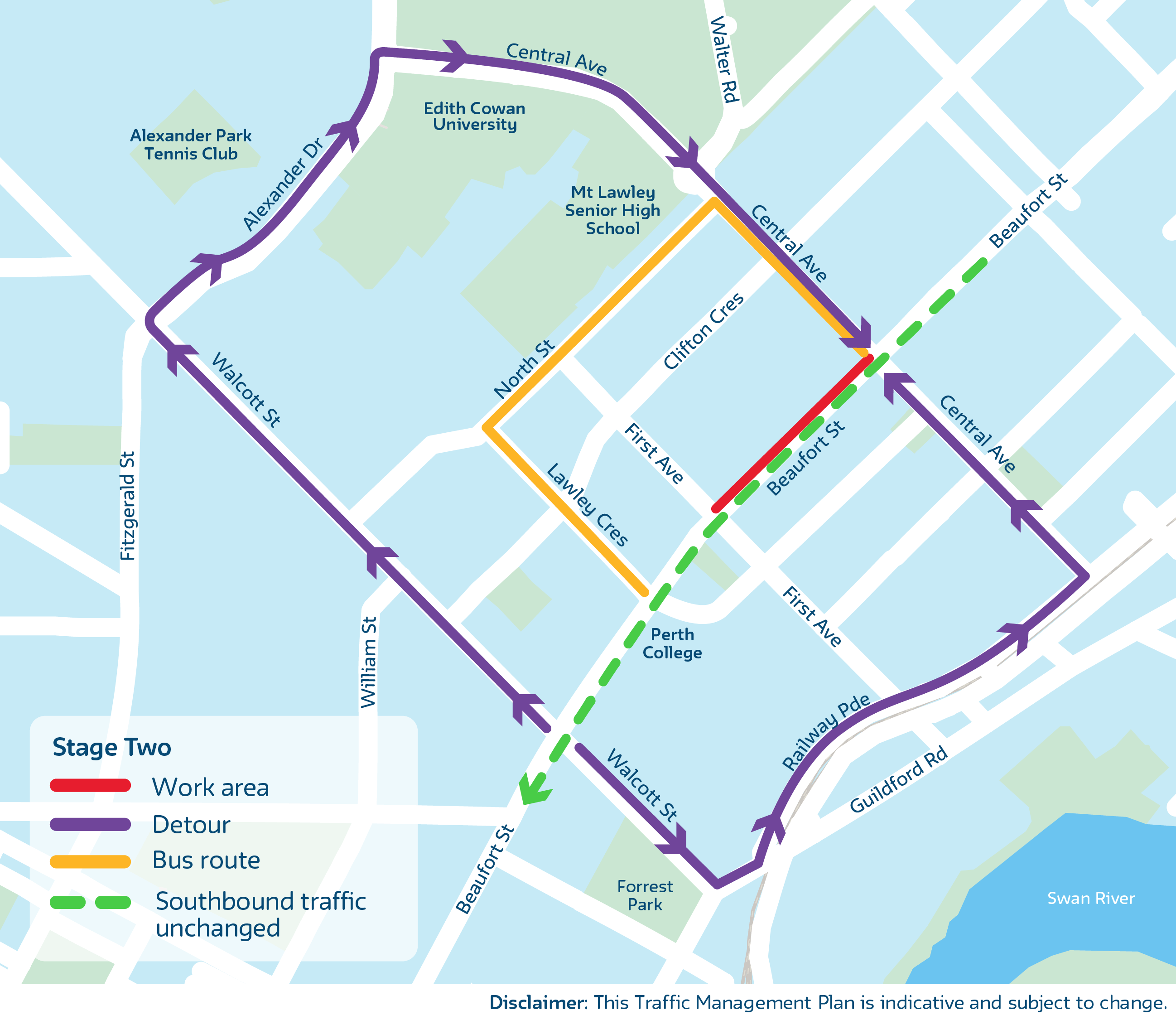 Stage Two - Detour Map - First Avenue to Central Avenue