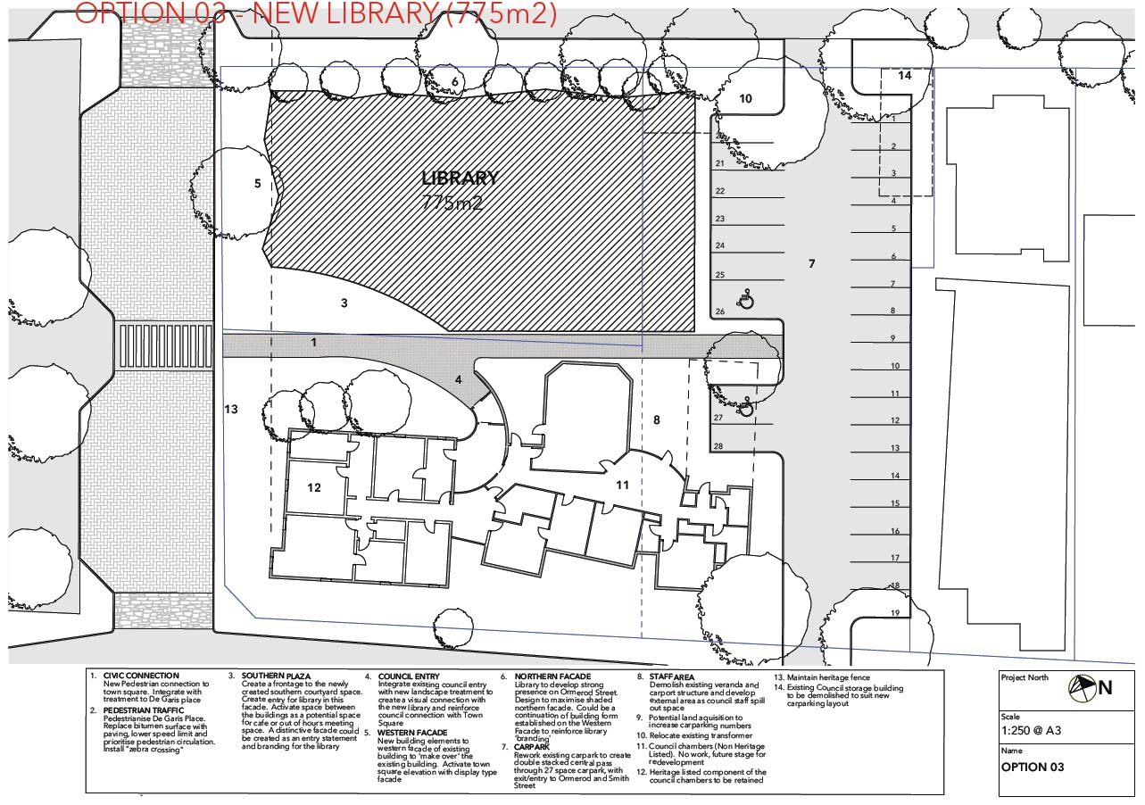 Option 03 - New library (780m2)