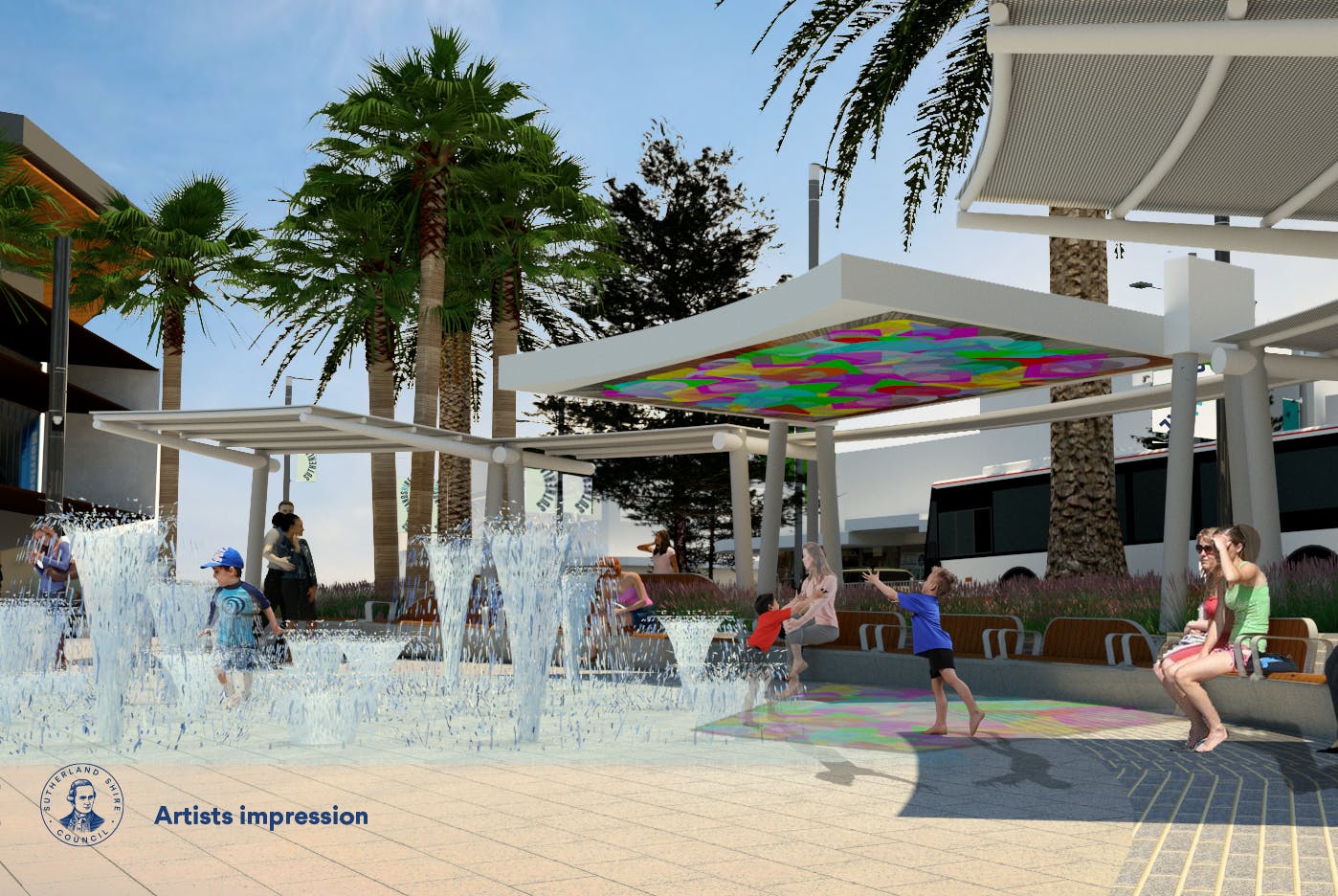 Water and digital play in Cronulla Square