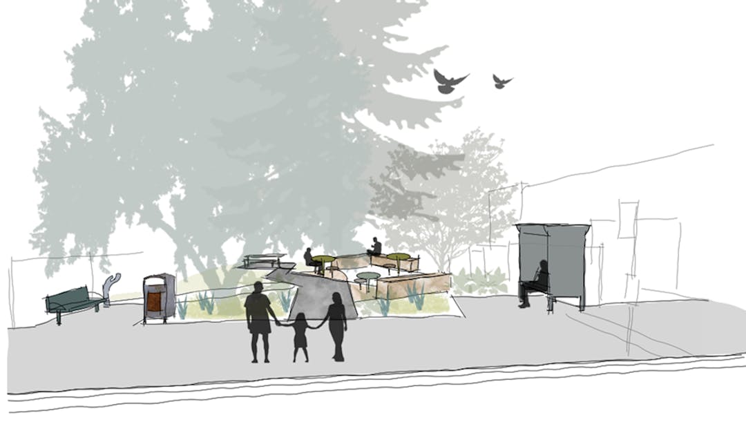 Family walking along Railway Parade, Hazelbrook