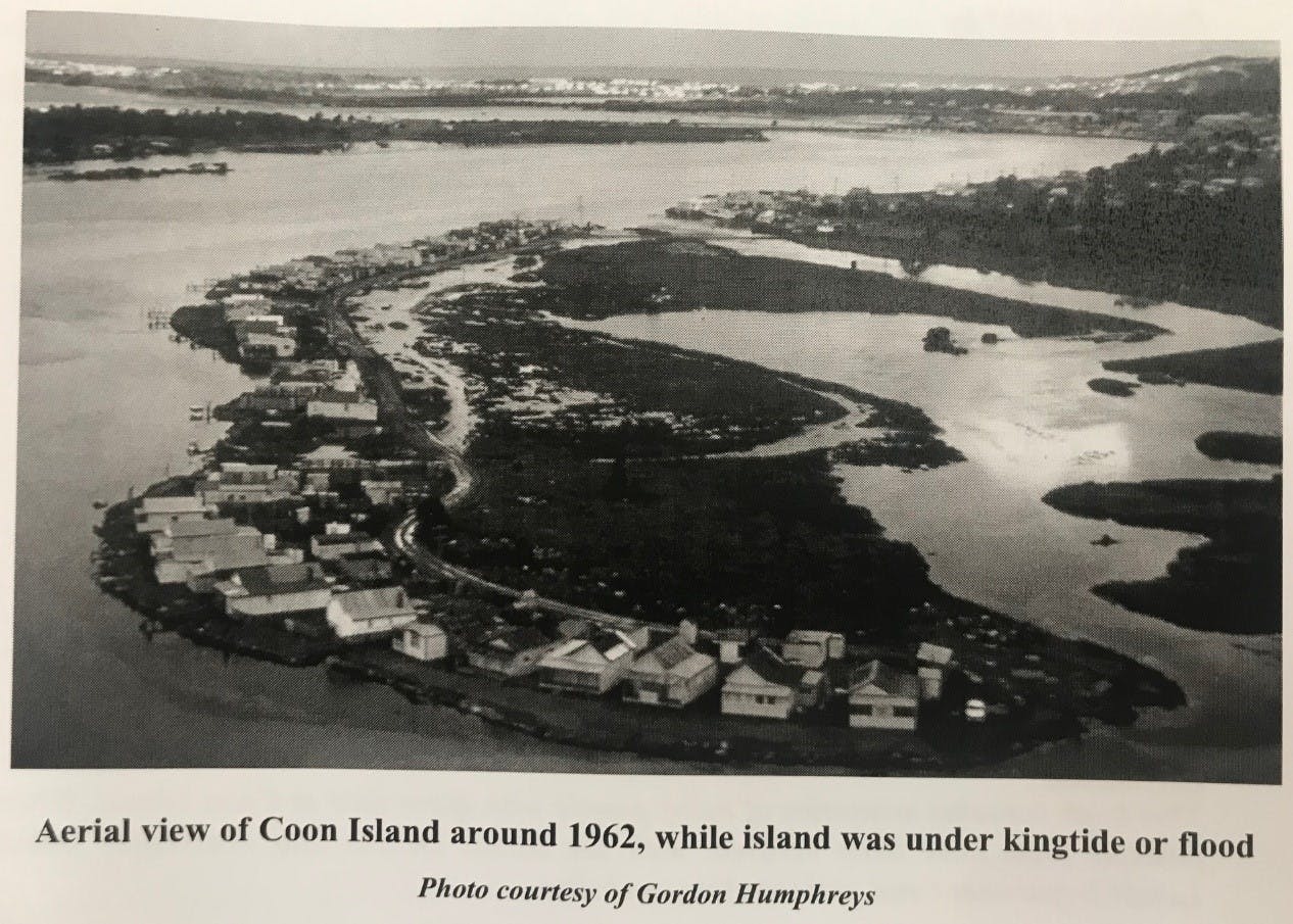 Aerial view of Coon Island around 1962