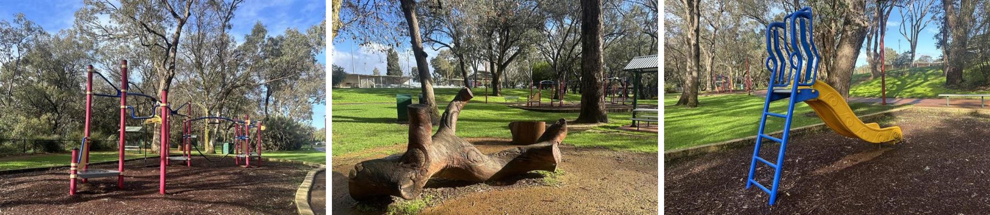 Three images of Rushton Park play equipment