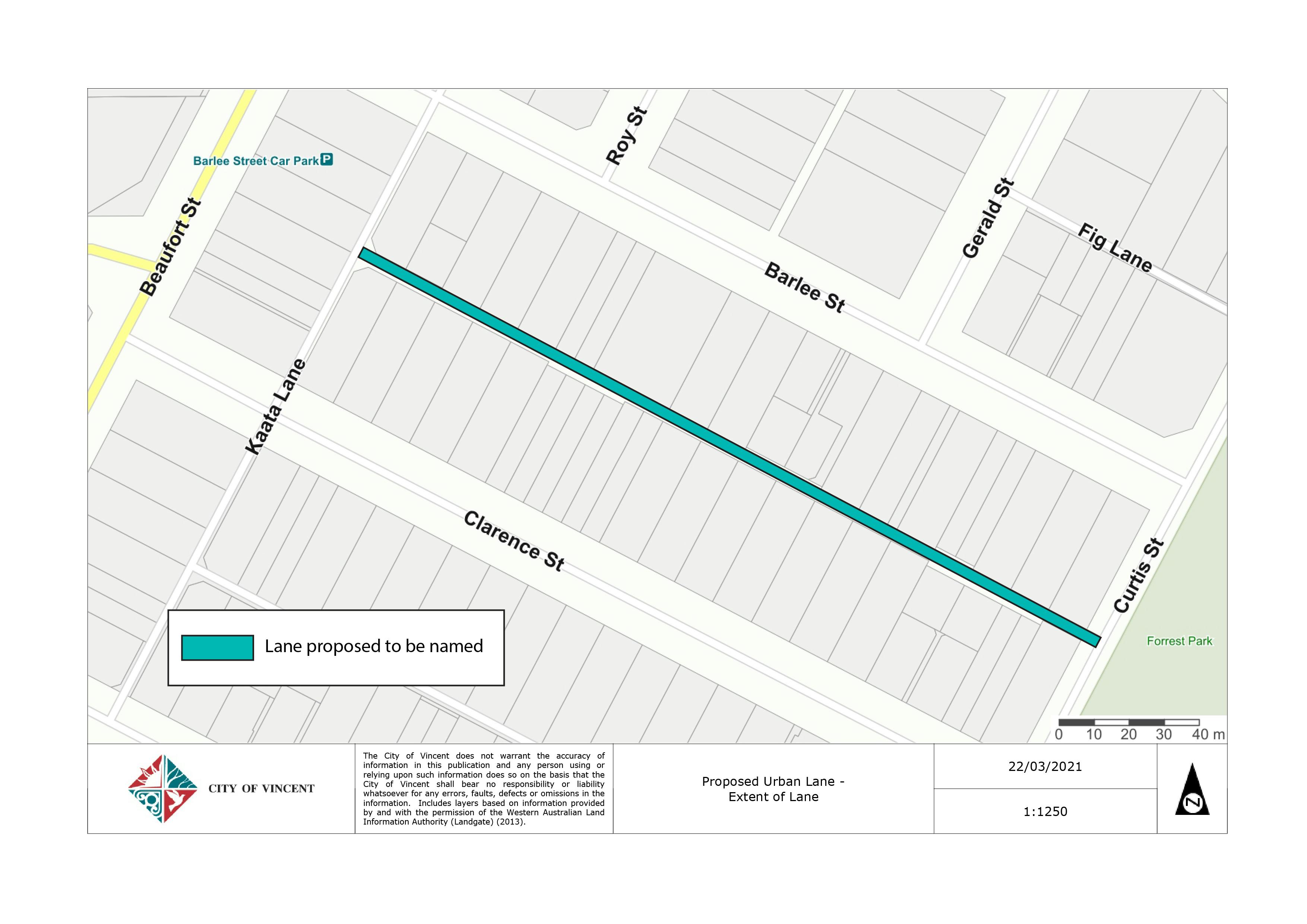 Plan showing location and extent of lane