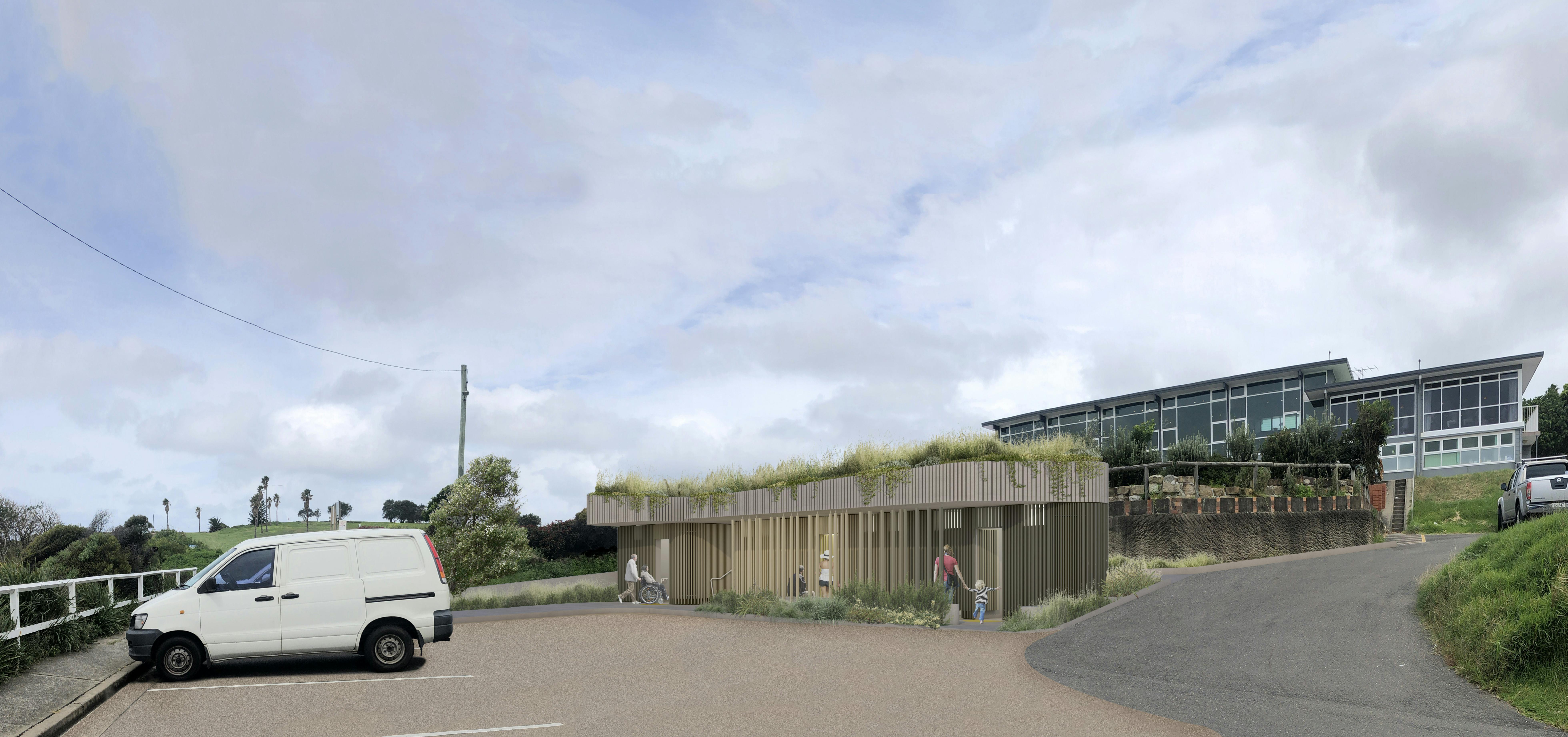 Artist impression of the proposed amenities building located in the car park.