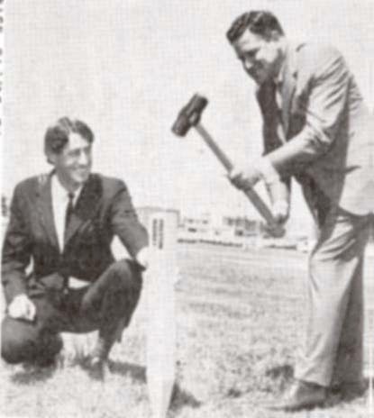 Mayor Larkin lays the first peg in the building of Preston Market, Oct. 1969