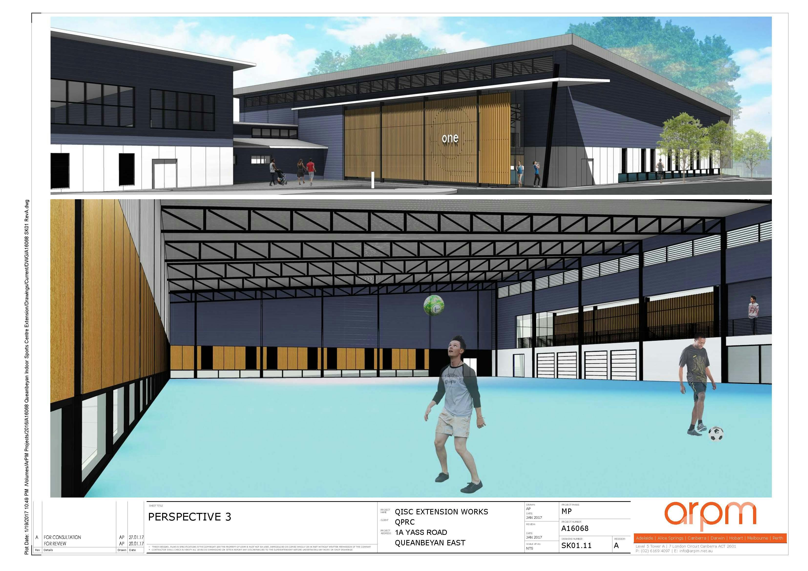 Queanbeyan Indoor Sports Centre extension - perspective 3