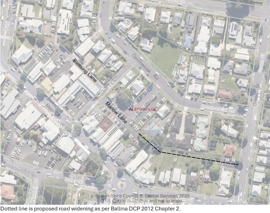 aerial map showing location of Lightwing Lane between Ballina Resource Recovery Centre and Ballina Byron Gateway Airport