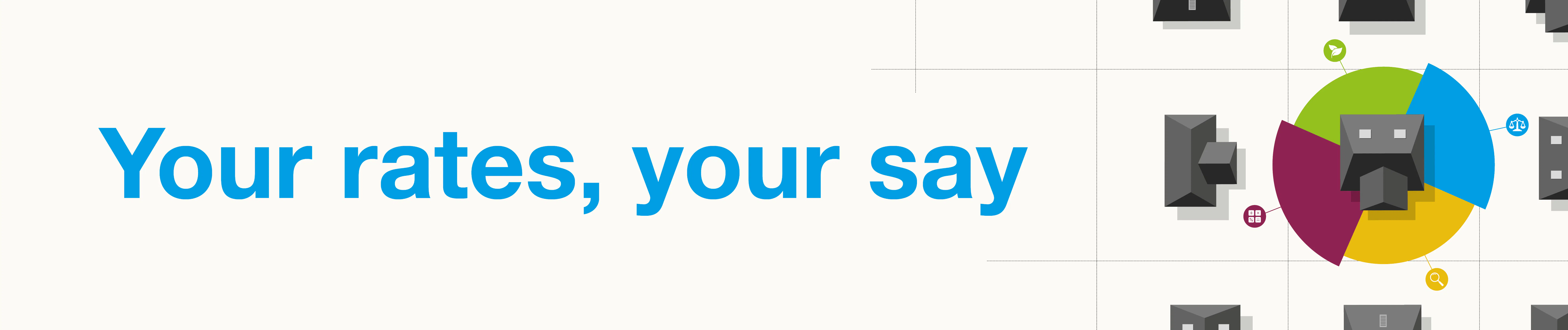 Graphic banner with icon of properties and project headline