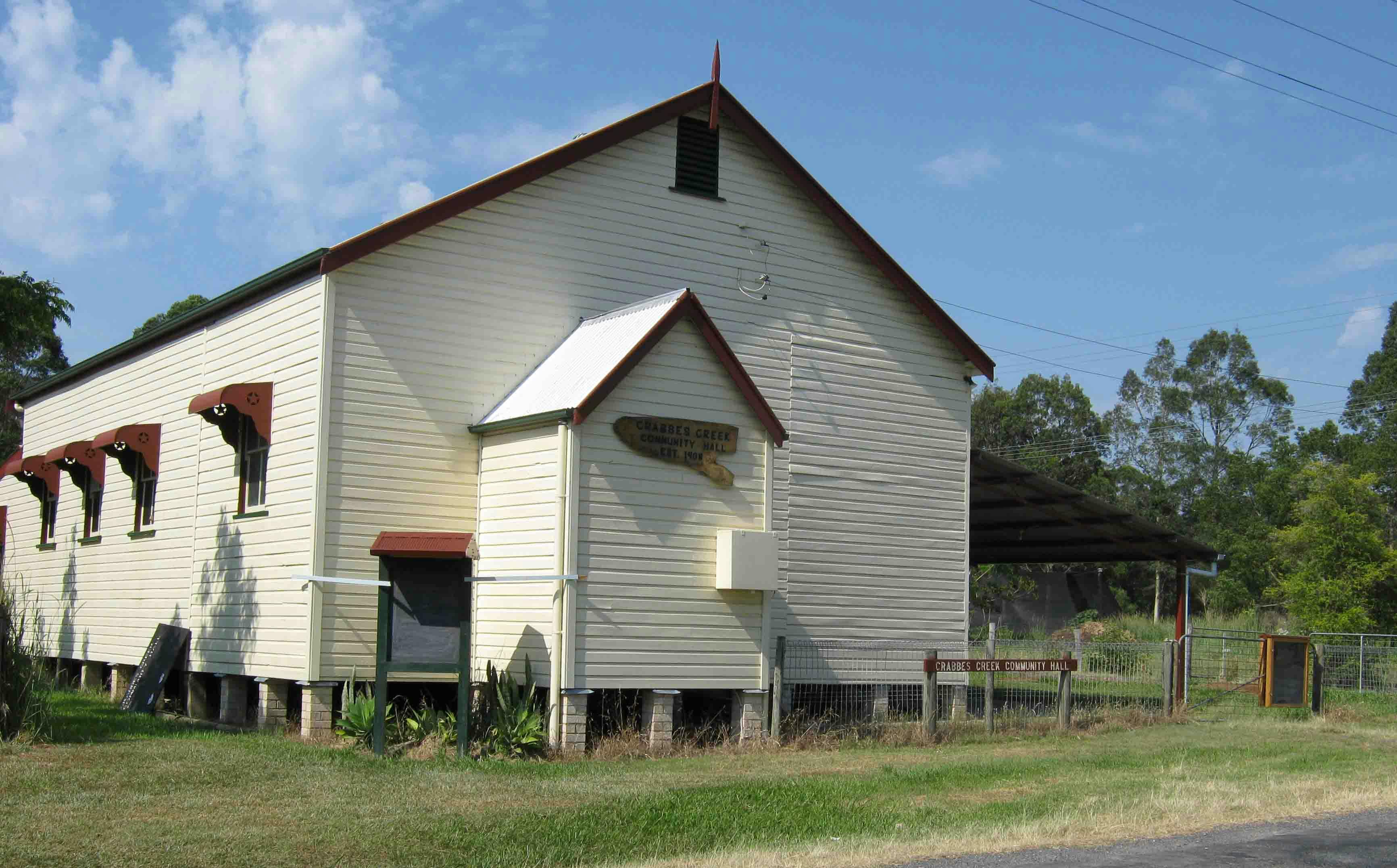Halls such as the Crabbes Creek Community Hall provide a nucleus for local culture in many towns and villages.