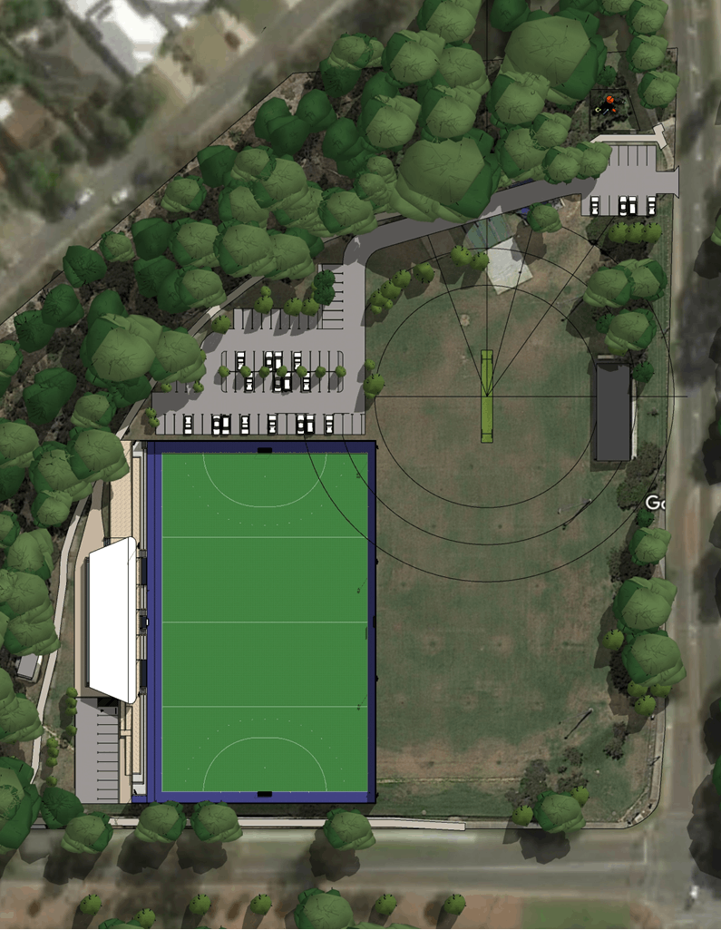 Aerial view of Mt Claremont Oval with overlay of proposal