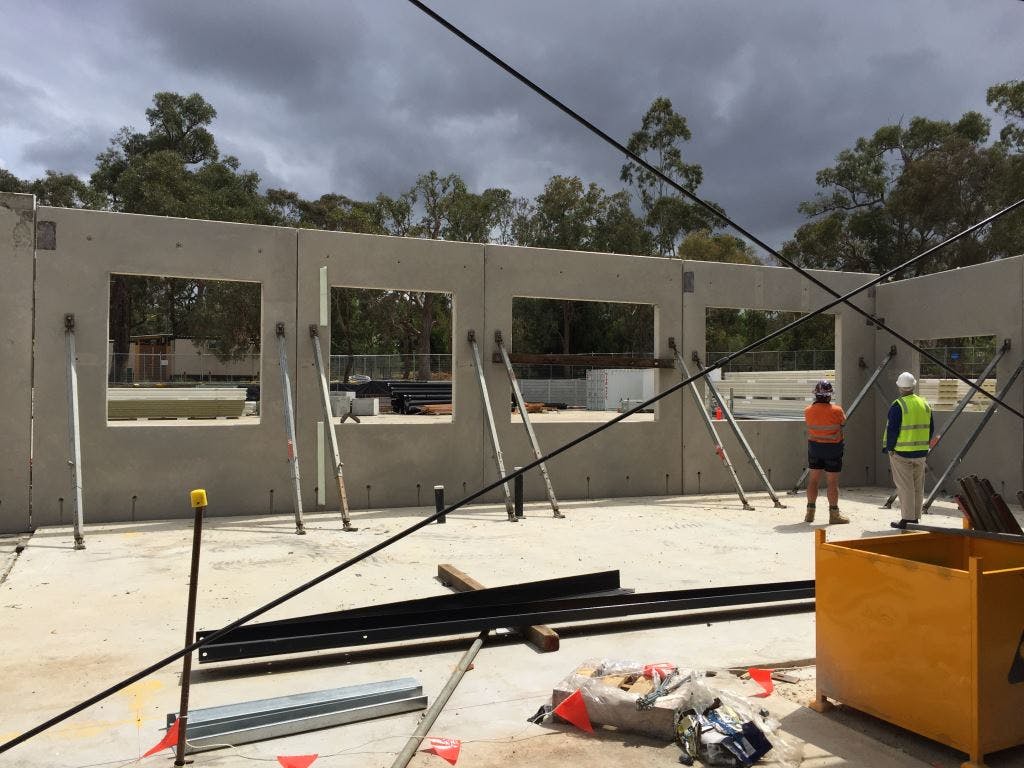 Precast panels installed to the kiosk, office external walls, external storage area and tournament office.