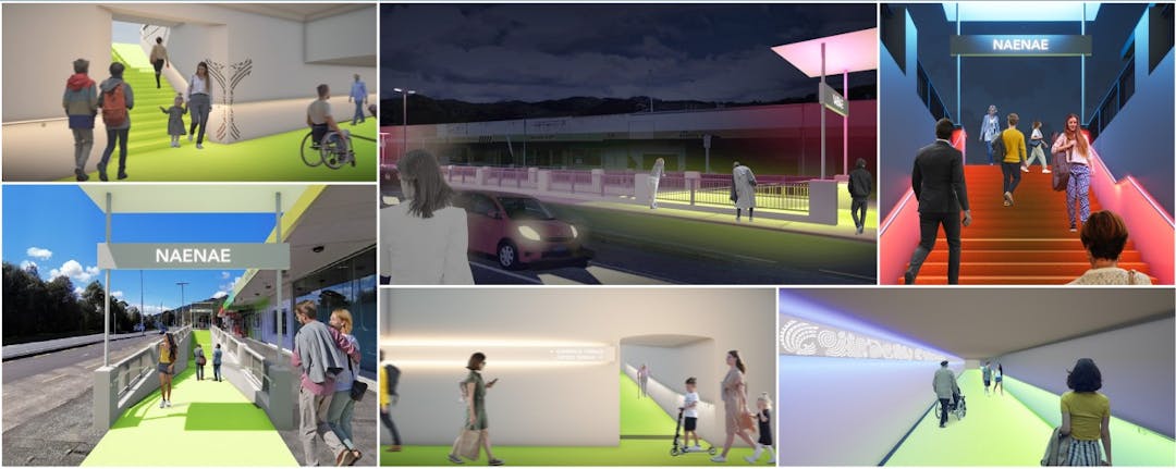 Montage of all six artist impressions of the Naenae Subway improvements