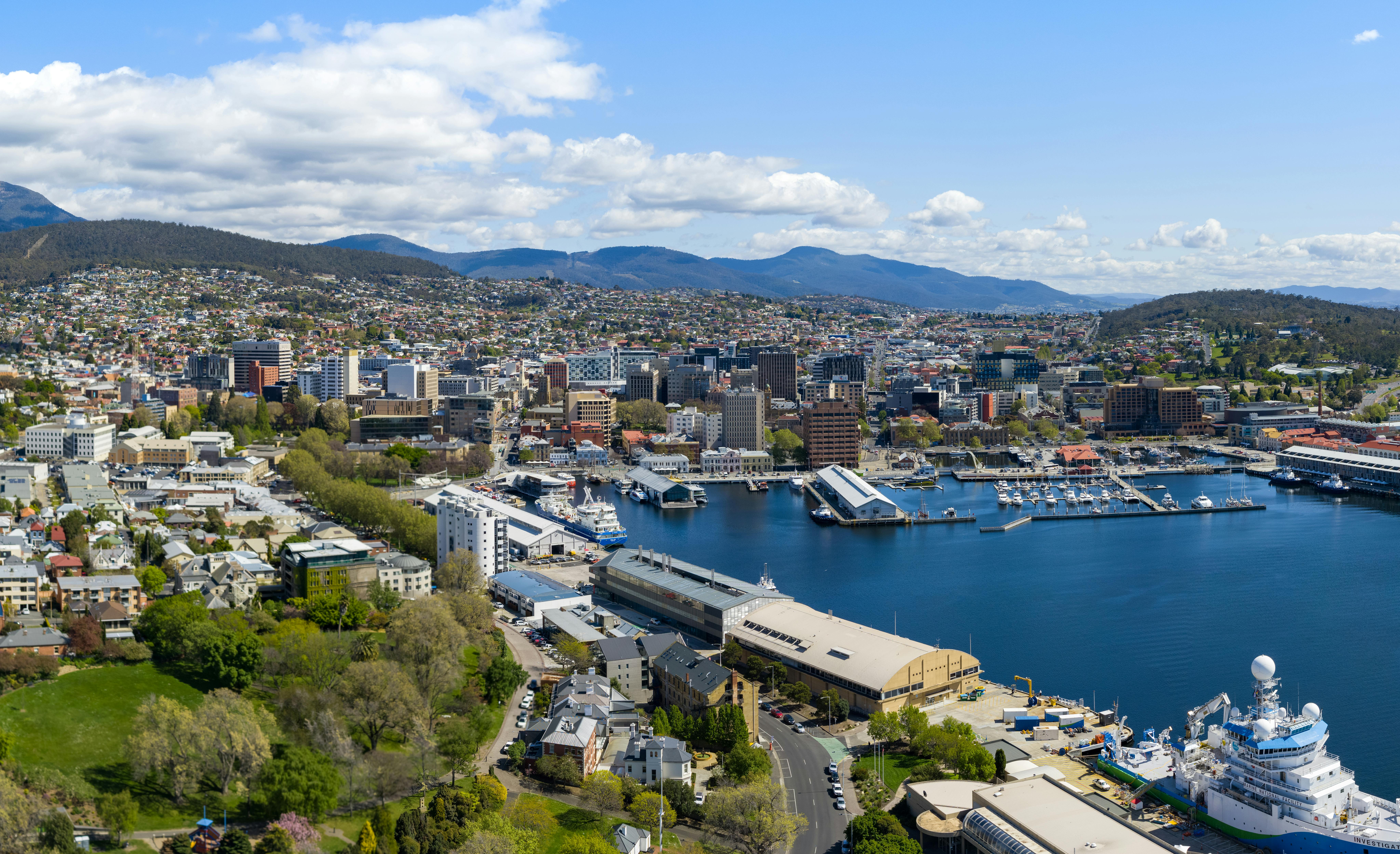 Aerial view of the City of Hobart