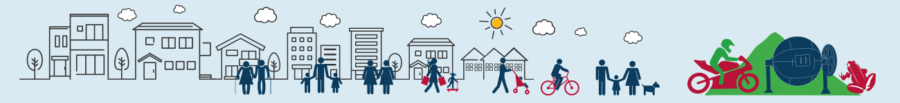 Illustrations of different types of houses including words Broadford and a motorbike, big ball, frog and Mt Piper