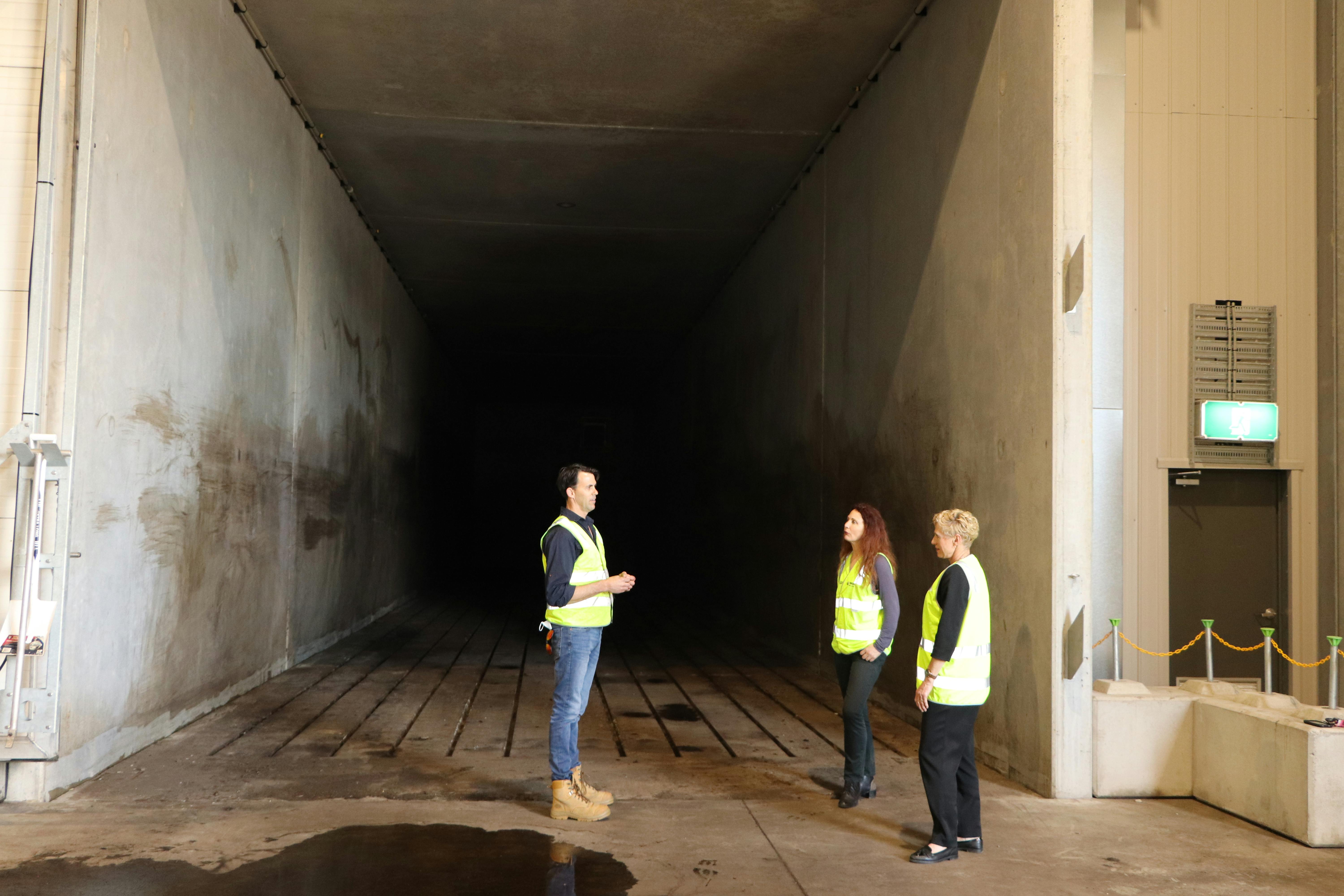 Soilco Operations Manager Mark Emery explains the organic waste drying process to Tweed Mayor Chris Cherry and Director of Sustainable Communities and Environment Tracey Stinson.