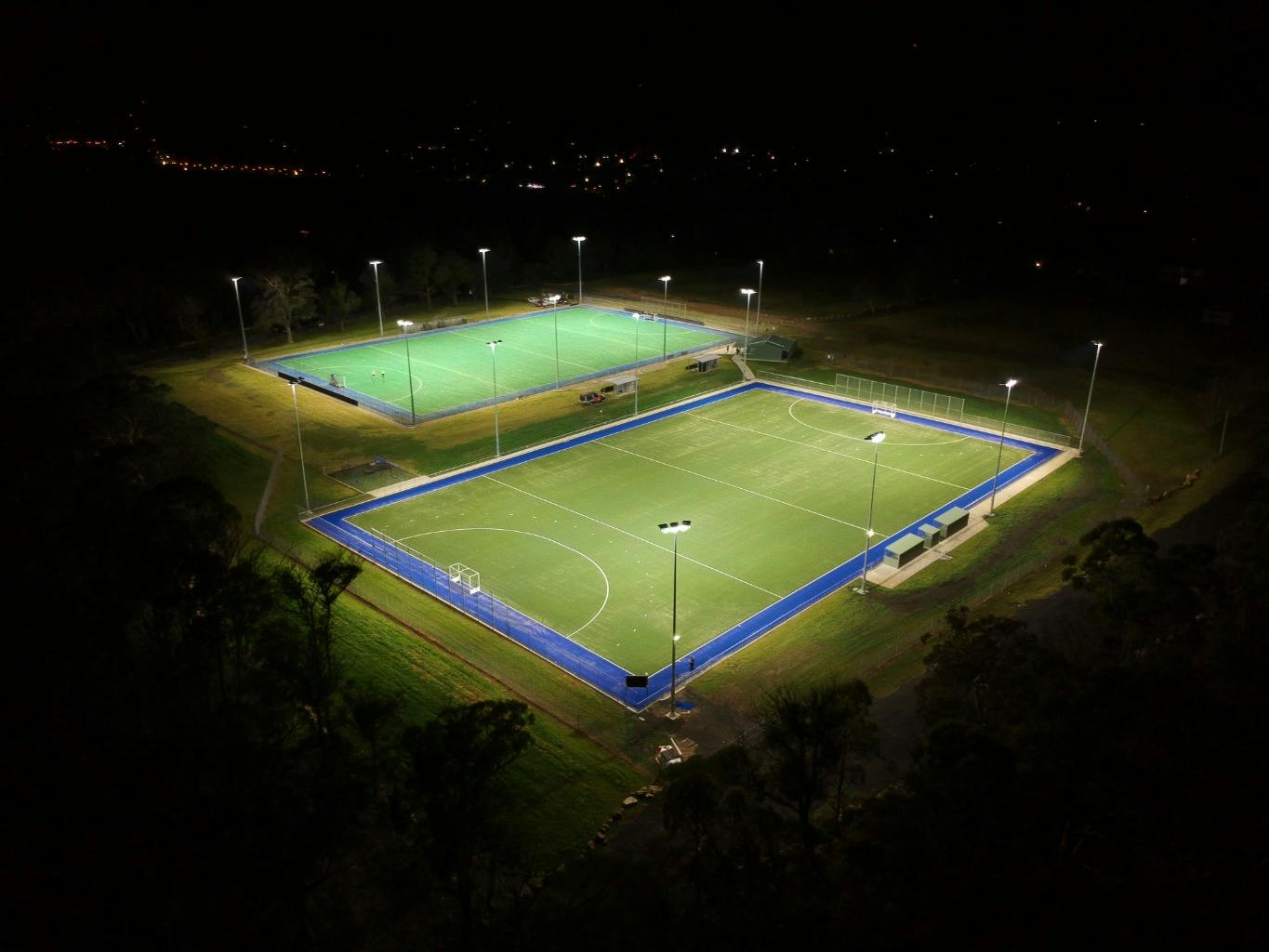 Aerial view of completed 2nd field in foreground