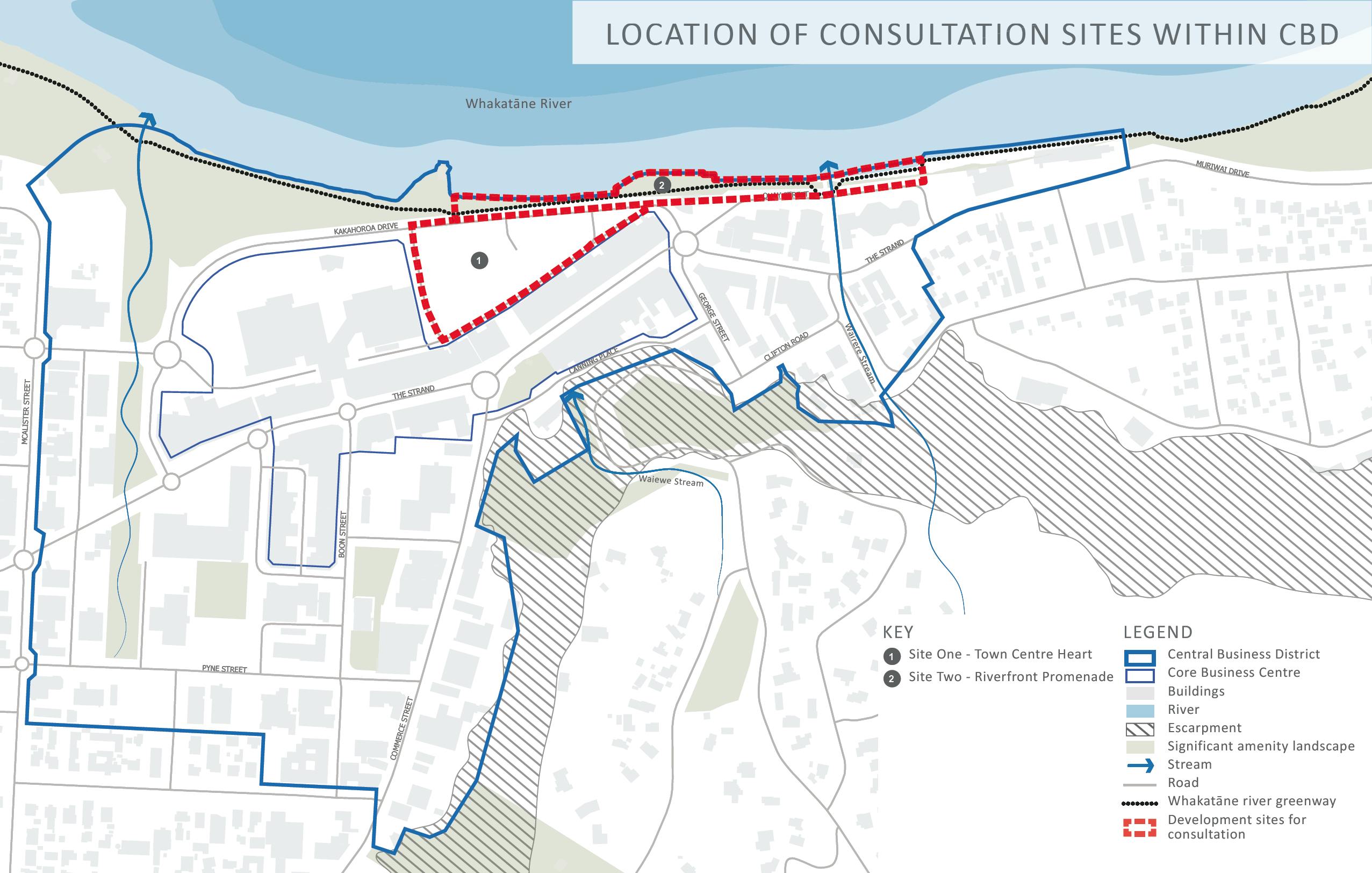 Map showing location of consultation sites within CBD