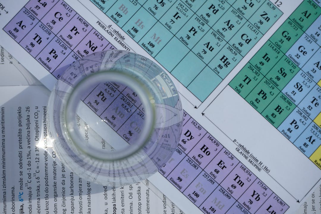 periodic table with glass over it