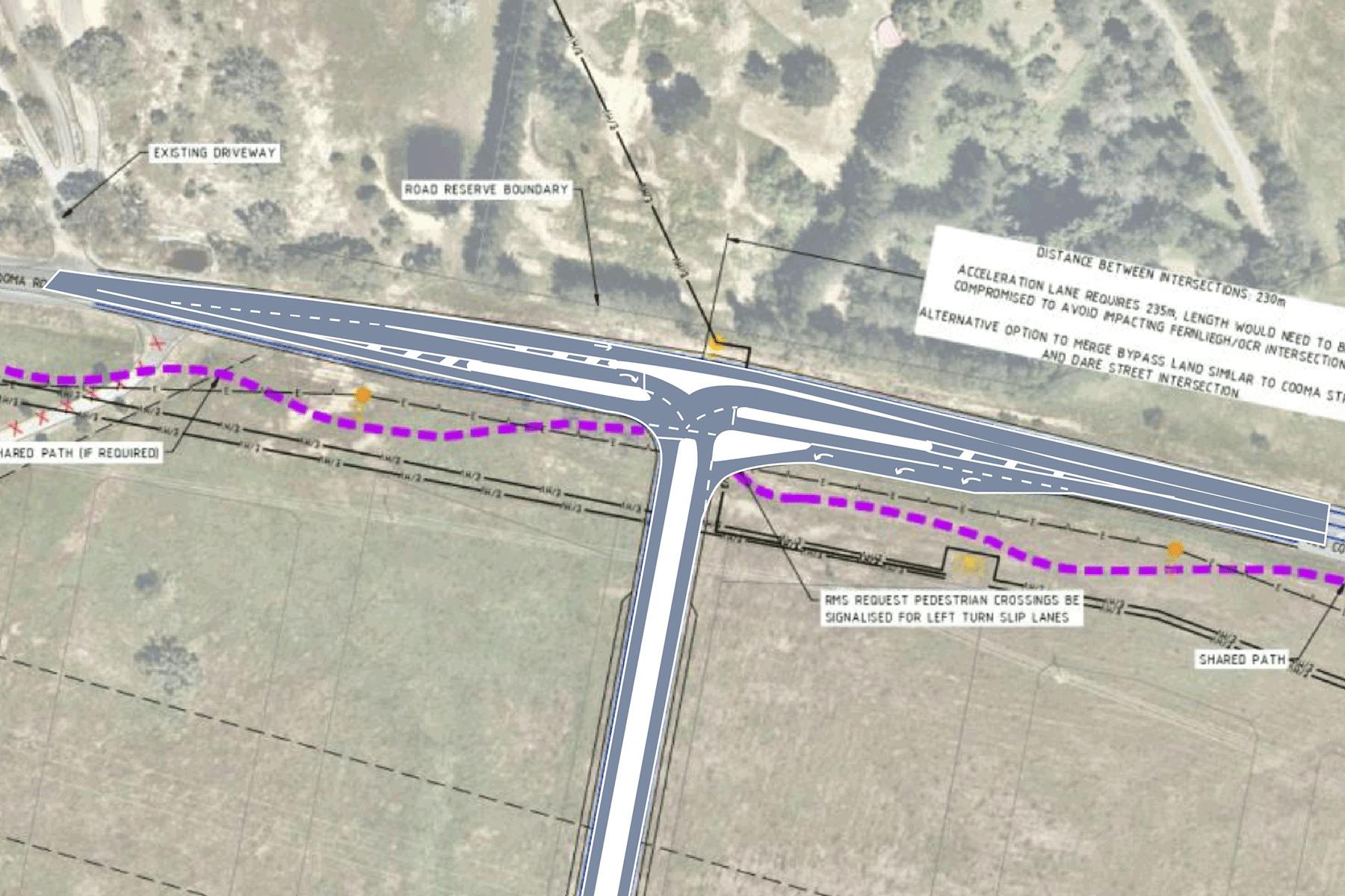Option 5 - Traffic signals with bypass lane heading north on Old Cooma Road towards Queanbeyan