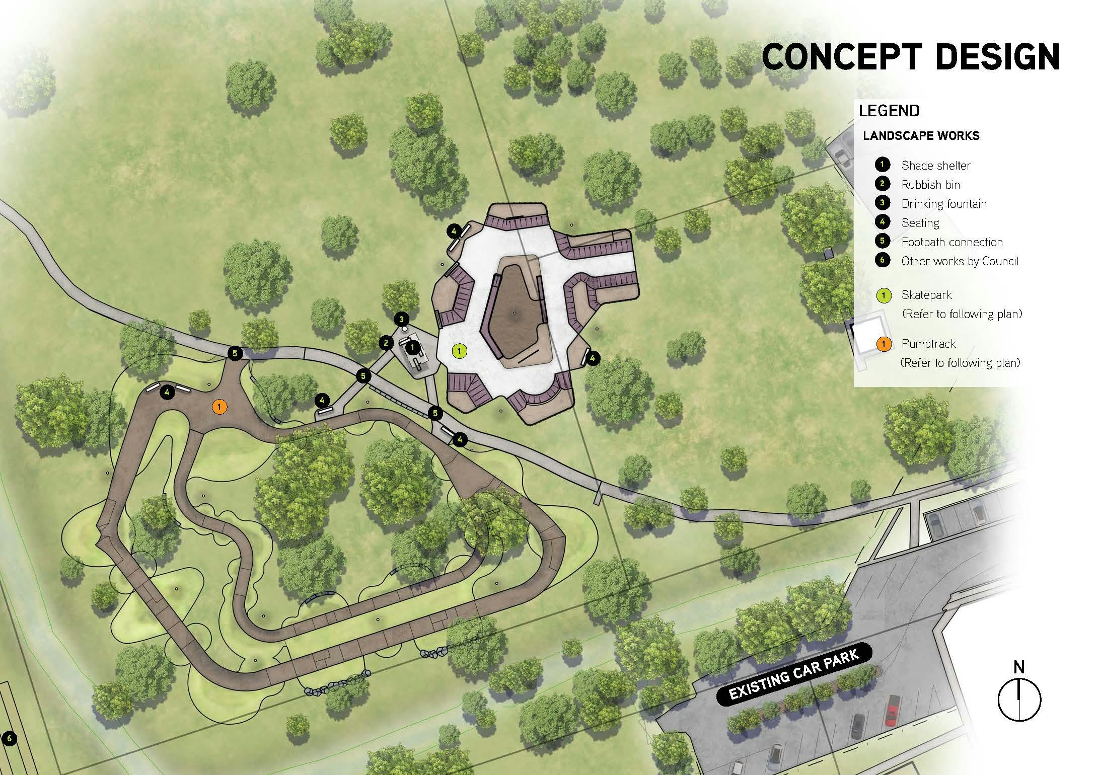 Skatepark and BMX track final concept design landscaping