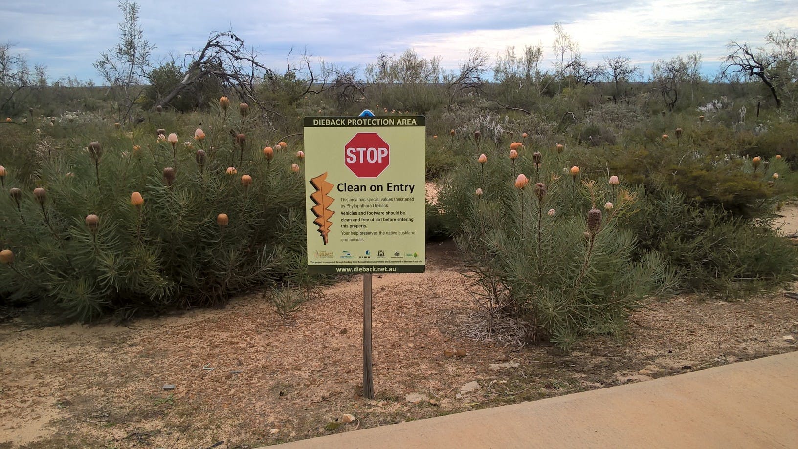 A dieback protection area sign. South Coast Natural Resource Management Inc. received the 2021 Environmental Biosecurity Award