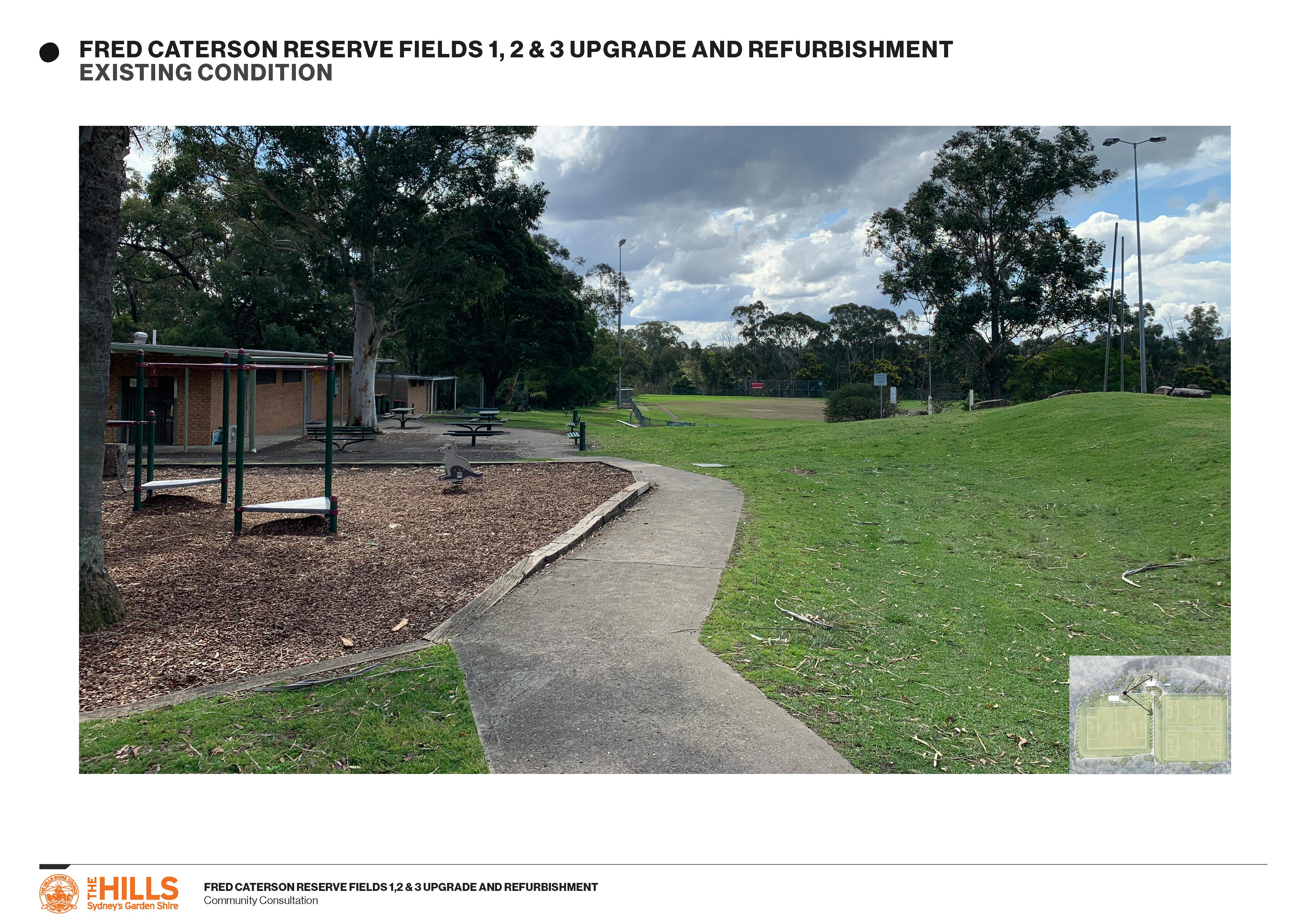 Existing condition of the footpath, playground and amenities.