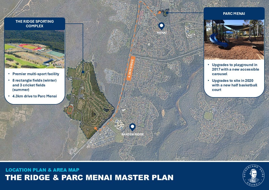 The Ridge Sporting Complex and Parc Menai Area Map