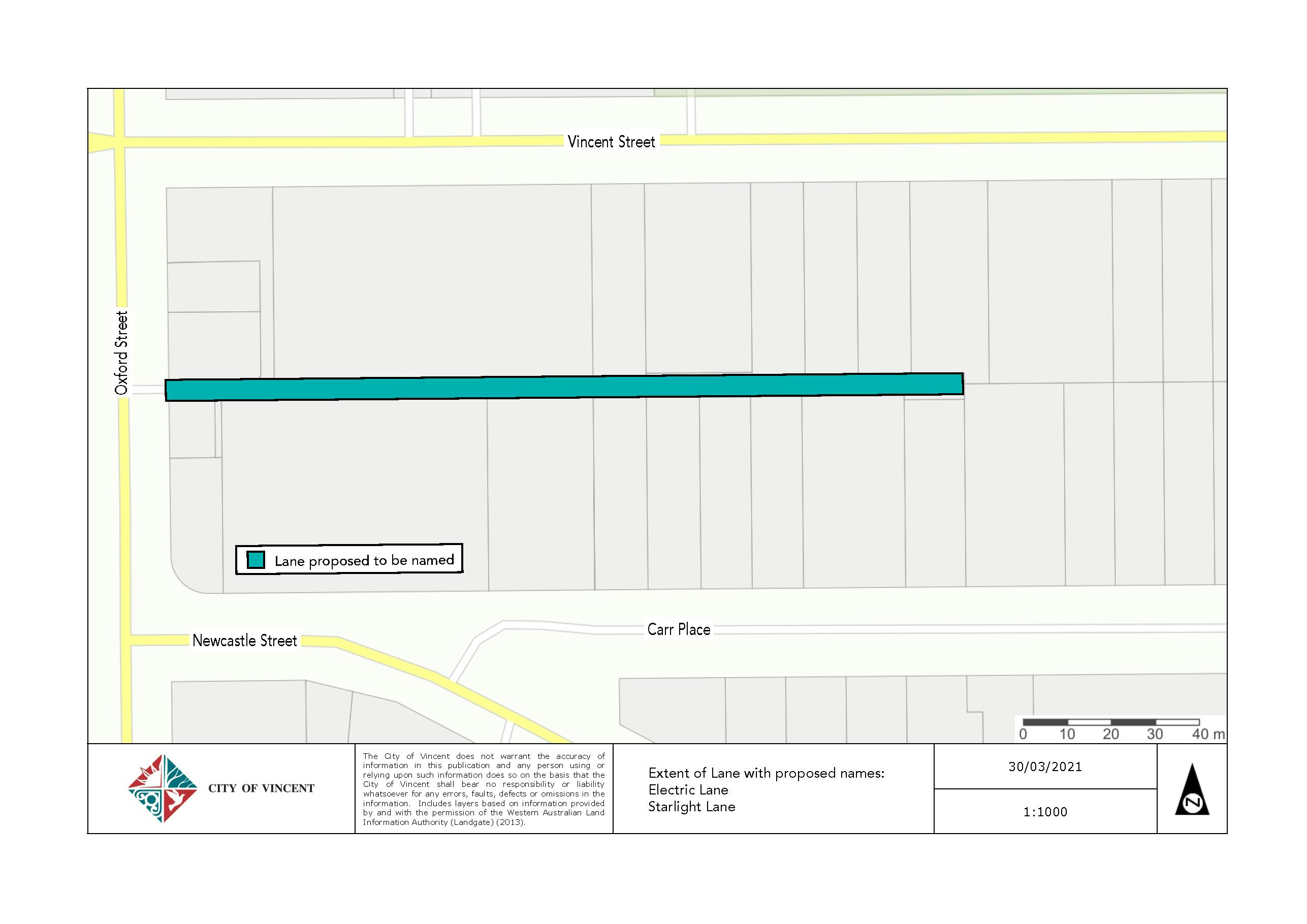 Plan showing location and extent of laneway