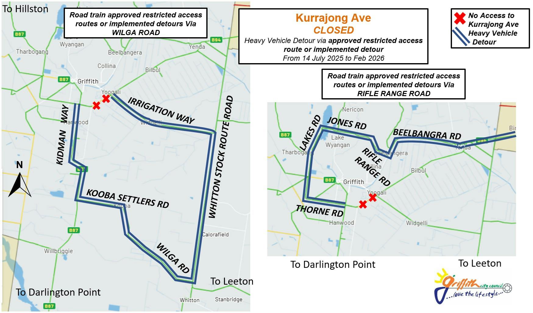Kurrajong Avenue detour via Oakes and Old Willbriggie Roads - Road Trains