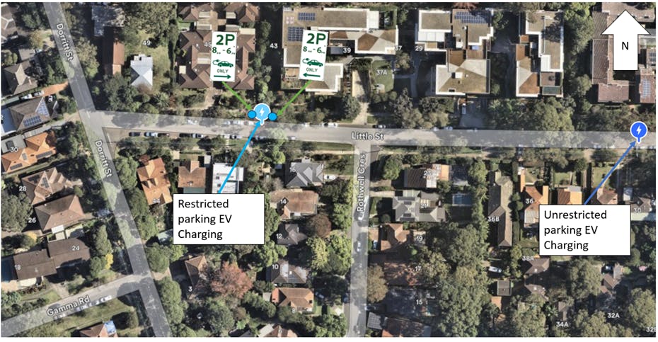 Location of ev chargers little street