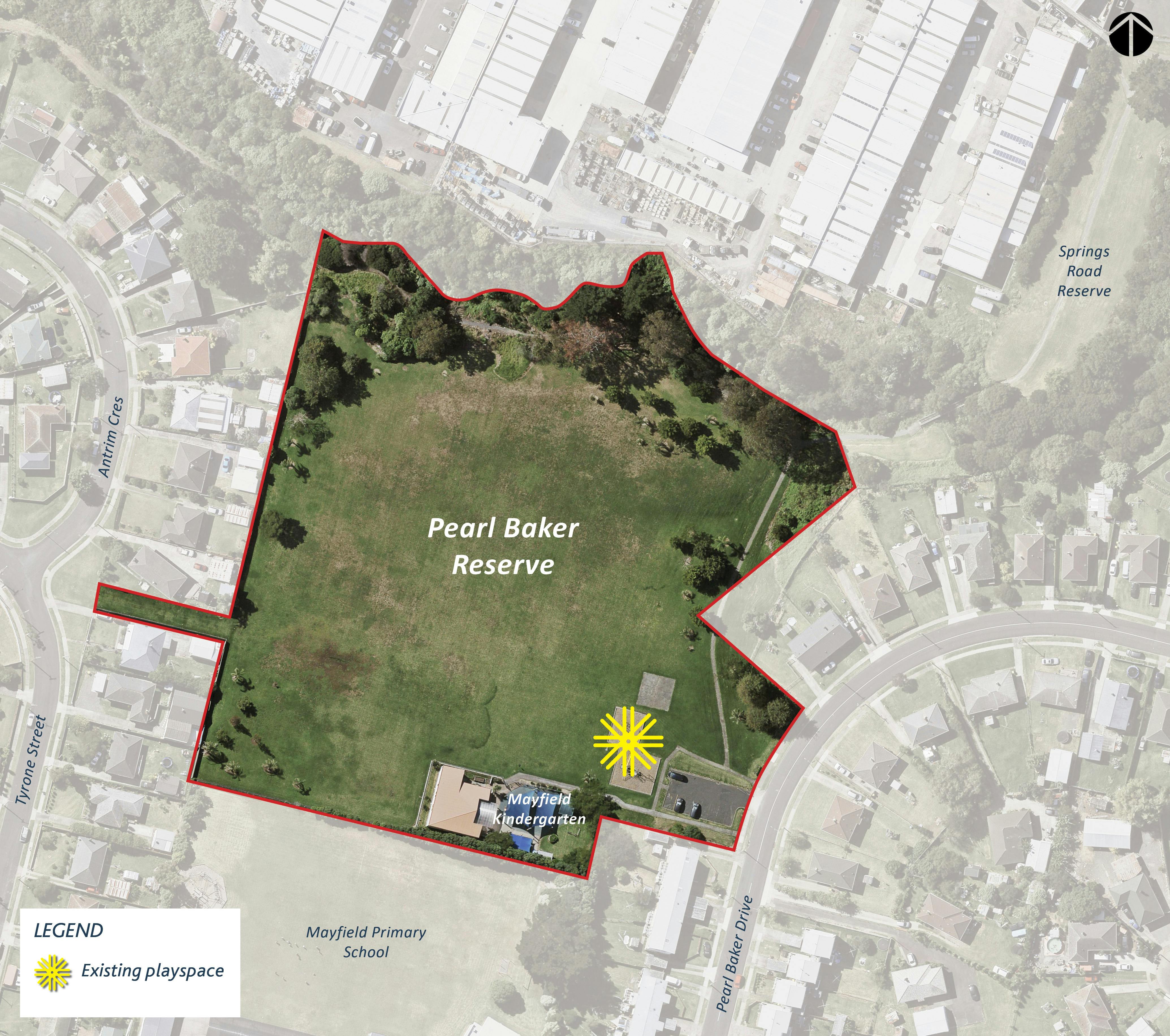 Aerial map of Pearl Baker Park