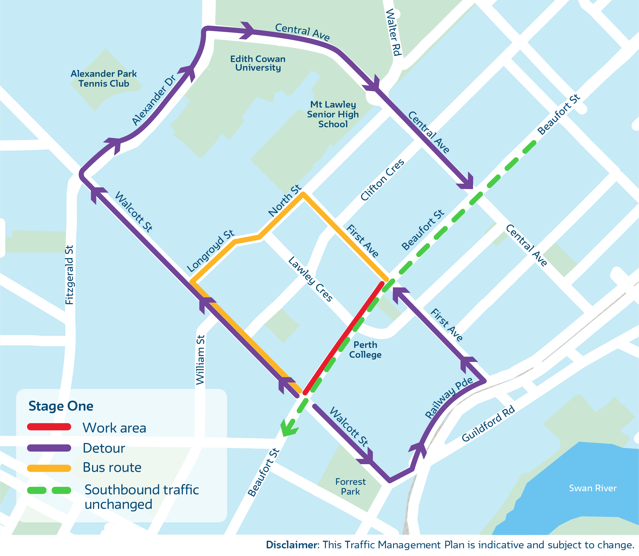 Stage One - Detour Map - Walcott Street to First Avenue