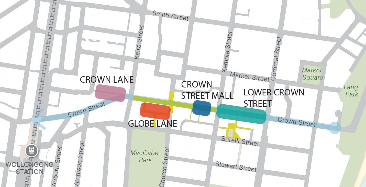 Map of outdoor dining trial areas - Wollongong CBD