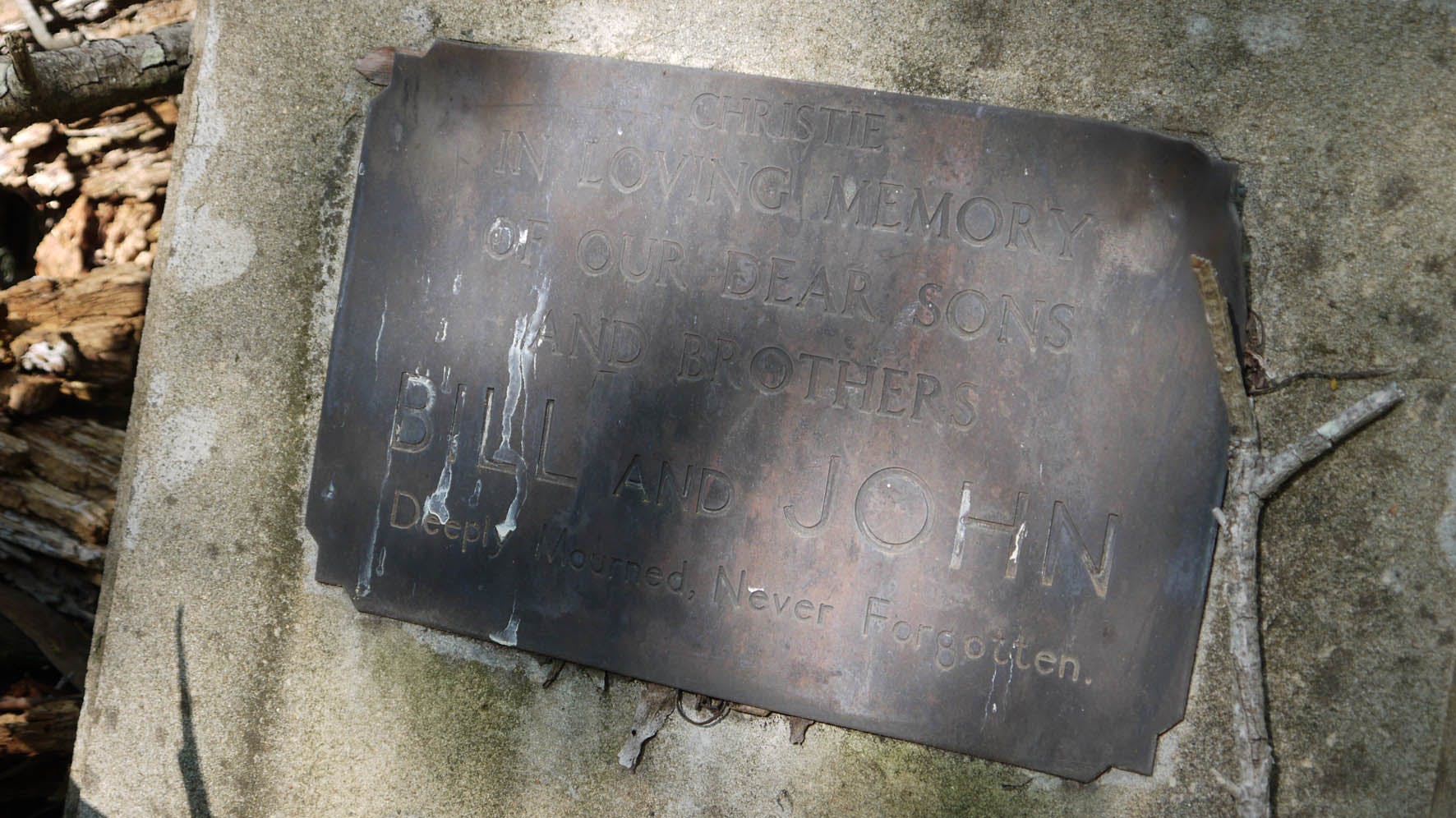 Surviving brass plaque for brothers Bill & John Christie